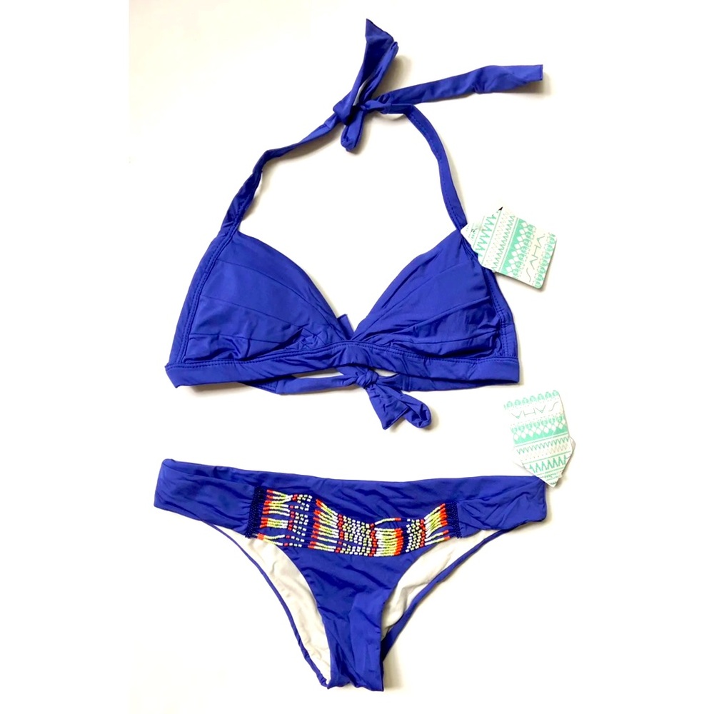 Saha Bikini Small Blue Removable Padding Beaded Belt Detail New Lycra B148B